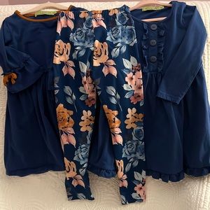 Two blue dresses with matching leggings